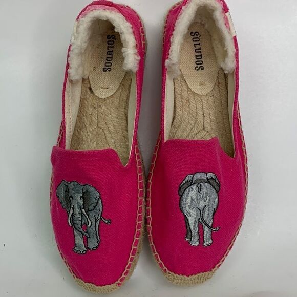 Soludos pink canvas embroidered elephant platform espadrilles - Picture 1 of 11